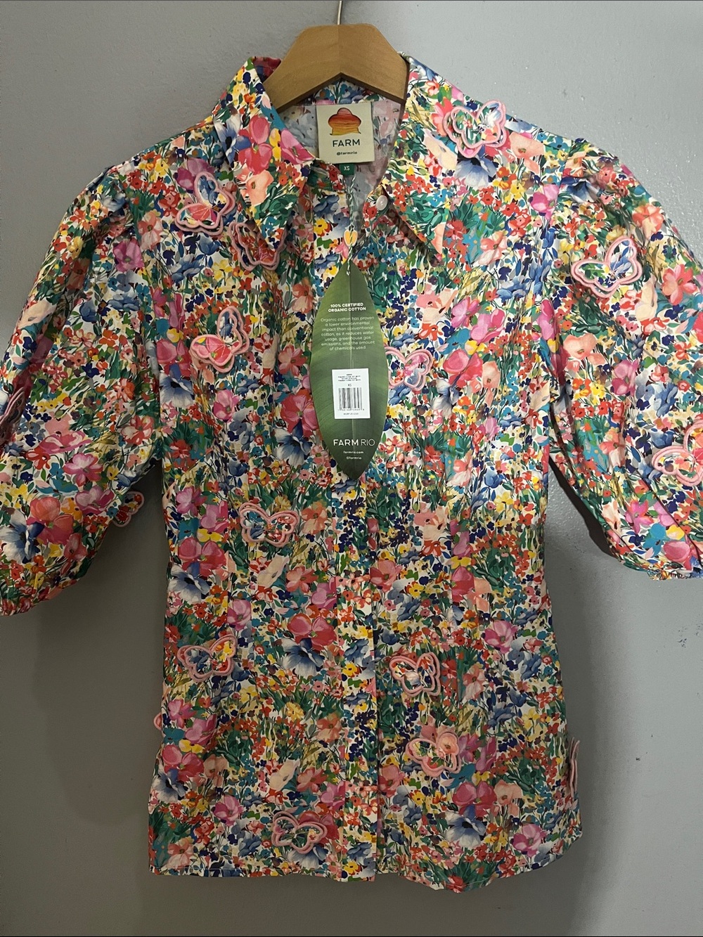 FARM Rio Pink Green Blue Floral Button-Down Shirt
